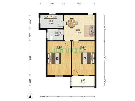 通达里 2室1厅1卫 73平方