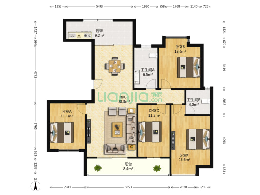 联泰梧桐庄园 4室1厅2卫 146平方