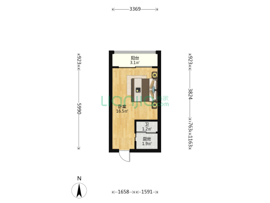 沁园上舍 1室0厅1卫 33平方