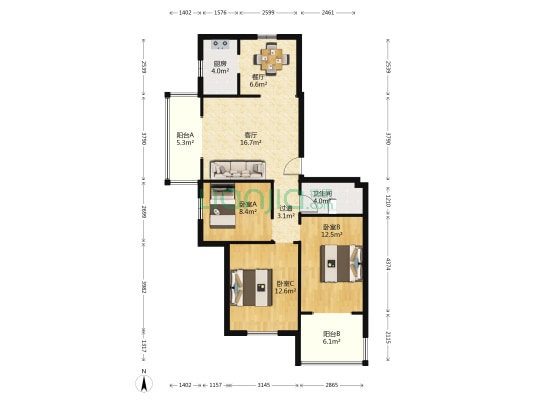 嘉大如意 3室2厅1卫 117平方