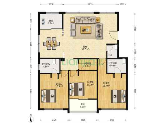 进安路20弄2号 3室1厅3卫 165平方