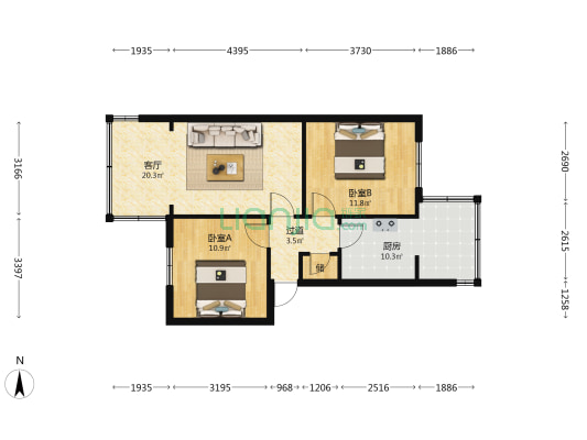 沙坡路114/116/118号 2室1厅0卫 66平方