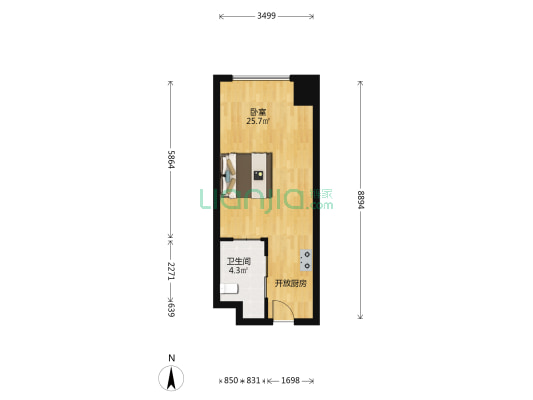 万科大都会中山 1室0厅1卫 47平方
