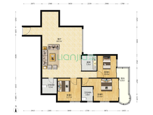 繁华大厦 3室1厅2卫 159平方