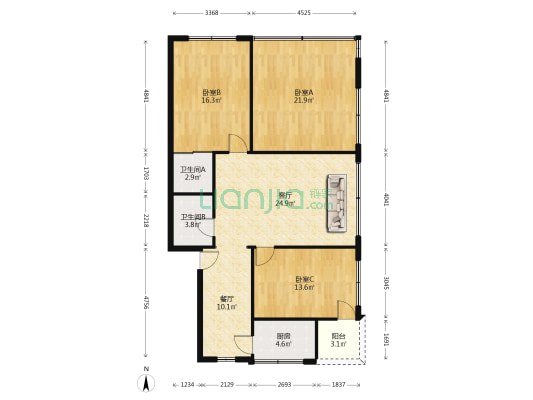 河滨南路 3室2厅2卫 117平方