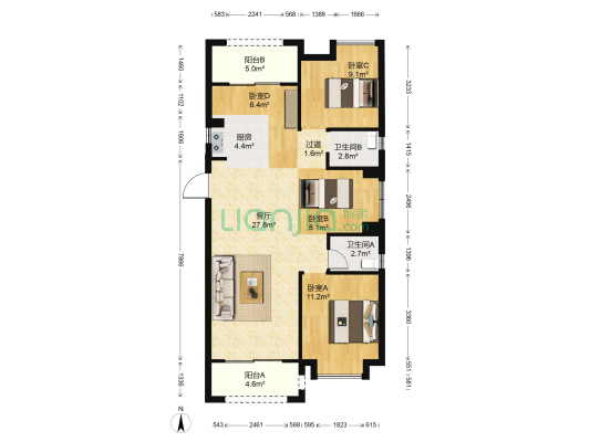 华润紫云府一期 4室1厅2卫 110平方