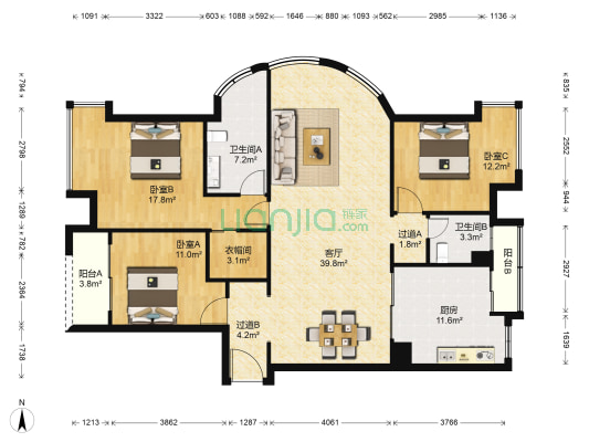 绿洲雅宾利花园(一期) 3室1厅2卫 157平方