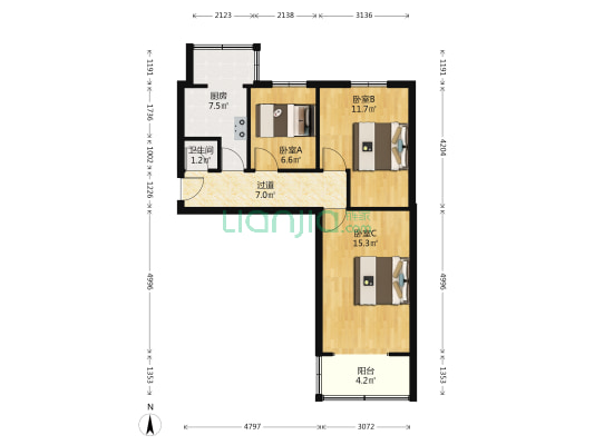 电建机械厂二宿舍 3室0厅1卫 63平方