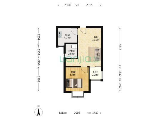 领创天誉华庭 1室1厅1卫 47平方