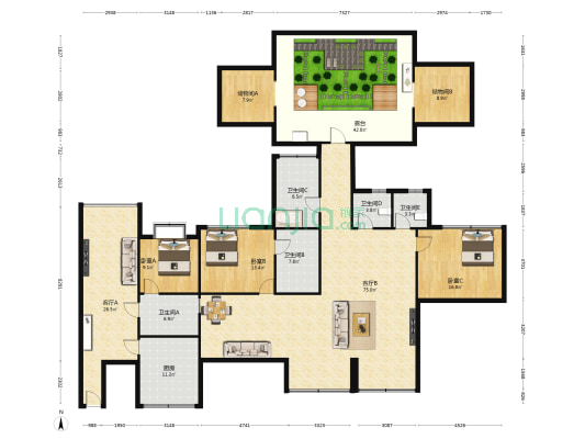 弘天·水云间小区 3室2厅5卫 61平方
