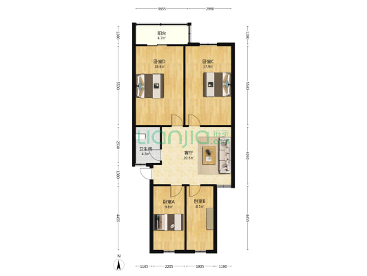 金马小区 4室1厅1卫 101平方
