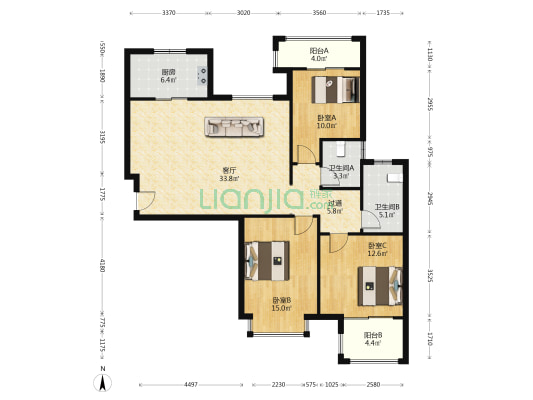璟祥家园 3室1厅2卫 132平方