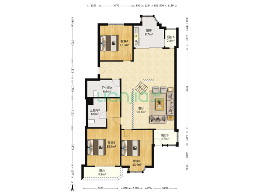 湖畔花园梦泉苑 3室1厅2卫 133平方