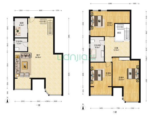 跃界 3室1厅2卫 128平方