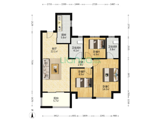 中国铁建清溪国际樾园 3室1厅2卫 95平方