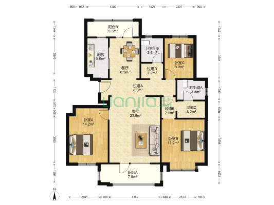 海尔海逸公馆 3室2厅2卫 138平方