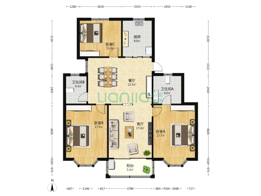 康韵苑 3室2厅2卫 130平方