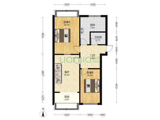 广电住宅一区 2室1厅1卫 65平方