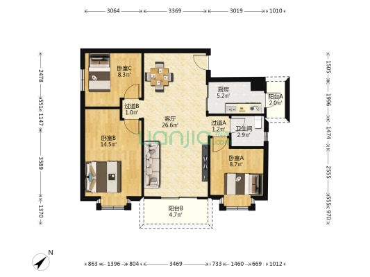都市领地轩 3室1厅1卫 98平方