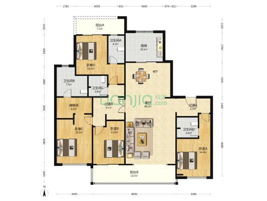 建发·养云 4室1厅4卫 220平方