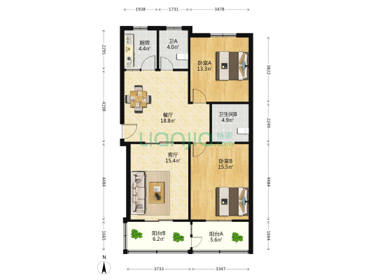 怡荷新村 2室2厅2卫 97平方
