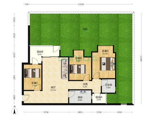 融创隐溪晓院二期 3室1厅1卫 82平方