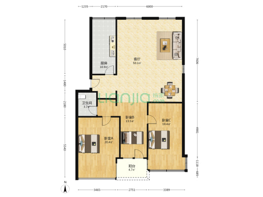 念慈名人家园 3室1厅1卫 135平方