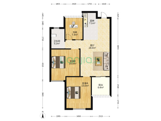 信达银郡 3室1厅1卫 97平方