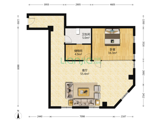 都市雅苑 1室1厅1卫 110平方