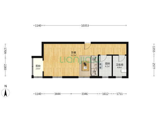 此房房本满五 精装一居 采光好  双塔辖区-户型图