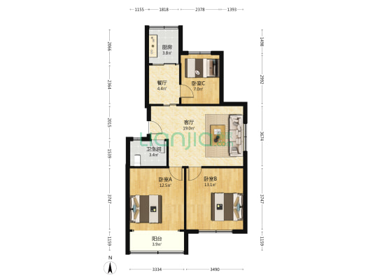 永平路3号甲 3室2厅1卫 84平方