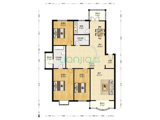 百合园 3室2厅2卫 160平方