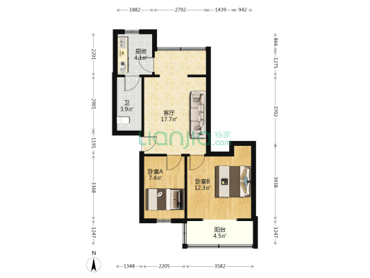 石小路187号 2室1厅1卫 58平方