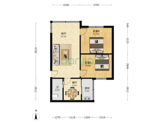石杨村 2室2厅1卫 65平方