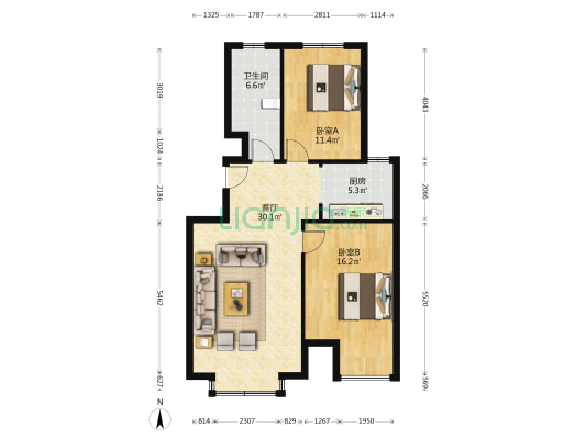 赢嘉小区 2室1厅1卫 89平方