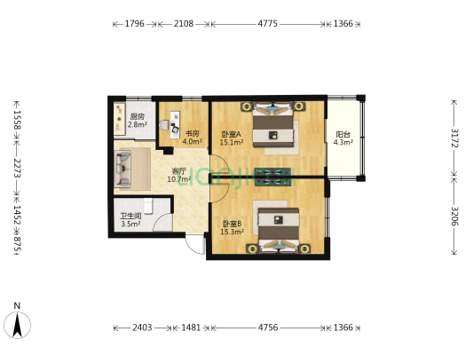 直吉祥巷 3室1厅1卫 66平方