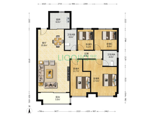 金城云鼎 4室1厅2卫 145平方