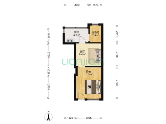 工业北路306号 1室1厅0卫 33平方