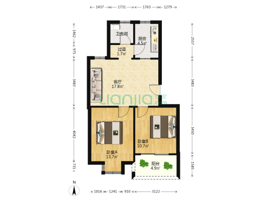 南江公寓南区 2室1厅1卫 68平方