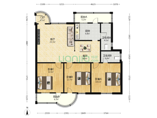 海南政法职业学院 3室2厅2卫 101平方