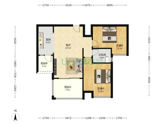 贝迪豪庭一期 2室1厅1卫 83平方