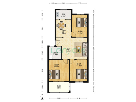 西华昌南区 3室2厅1卫 97平方