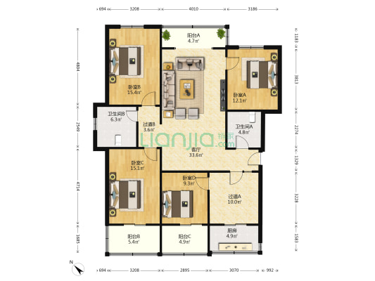 倒桑树街106号 4室1厅2卫 157平方