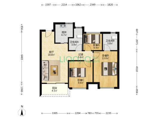 鹿城之光 3室1厅2卫 89平方