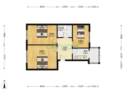 中医院家属楼 3室0厅1卫 84平方