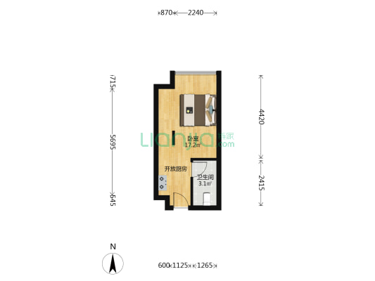路劲中和广场 1室0厅1卫 34平方