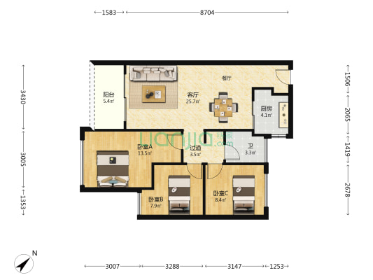 华德同裕·璞樾花园 3室1厅1卫 89平方