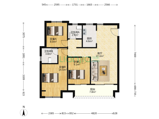 融侨雅筑 3室1厅2卫 113平方融侨雅筑户型图根据链家网调查数据显示