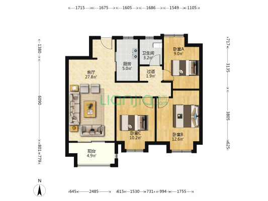 万科城香樟苑 3室1厅1卫 98平方