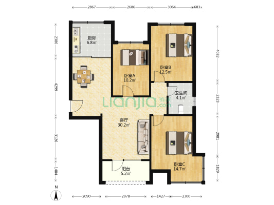 蓝湾国际 3室1厅1卫 95平方